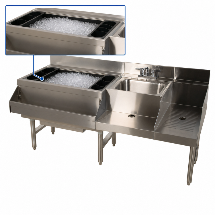Product image #3 for Advance Tabco Underbar Basics Uni-Serv 60-Inch Speed Bar with Left Ice Bin and Recessed Dump Sink