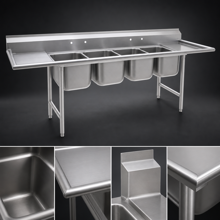 Product image #3 for Eagle Group 314-18-4-24R Four-Compartment Stainless Steel Commercial Sink with Right Drainboard