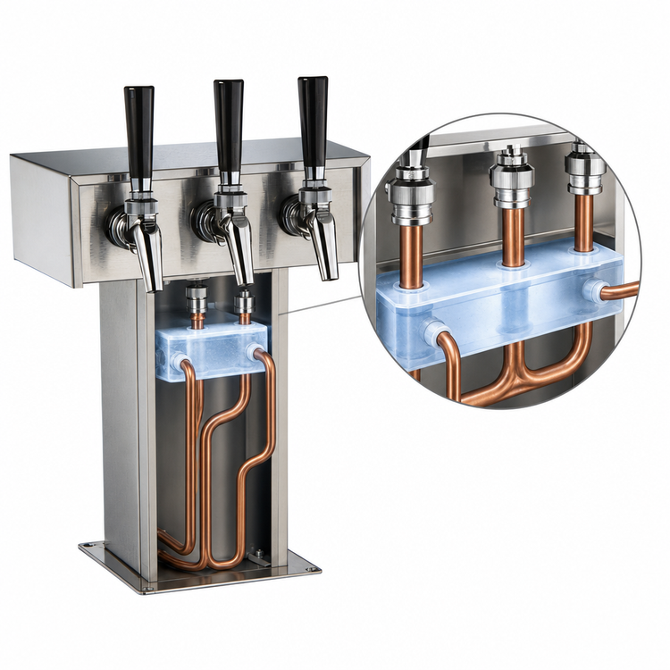Product image #3 for Perlick 3-Faucet Air-Cooled Tee Beer Tower, Polished Chrome