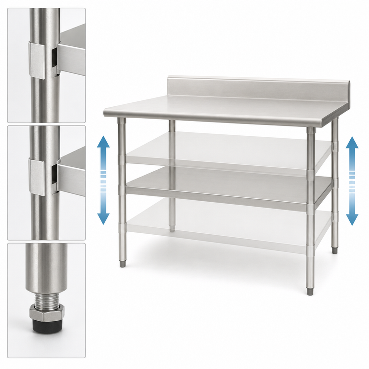 Product image #3 for 36 x 24-Inch Adjustable 18/430 Stainless Steel Work Table Undershelf for Uni-Lok Hat Channel Frames