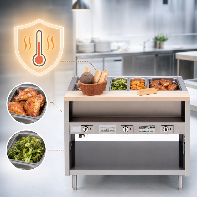 Product image #3 for Dinex ServeXpress DXPDME4OS 4-Well Electric Hot Food Table with Open Base, 58 Inches Long