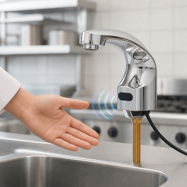 Product image #3 for T&S ChekPoint Electronic Single-Hole Deck-Mount Touchless Faucet with Thermostatic Mixing Valve, Chrome-Plated Brass, 0.5 GPM