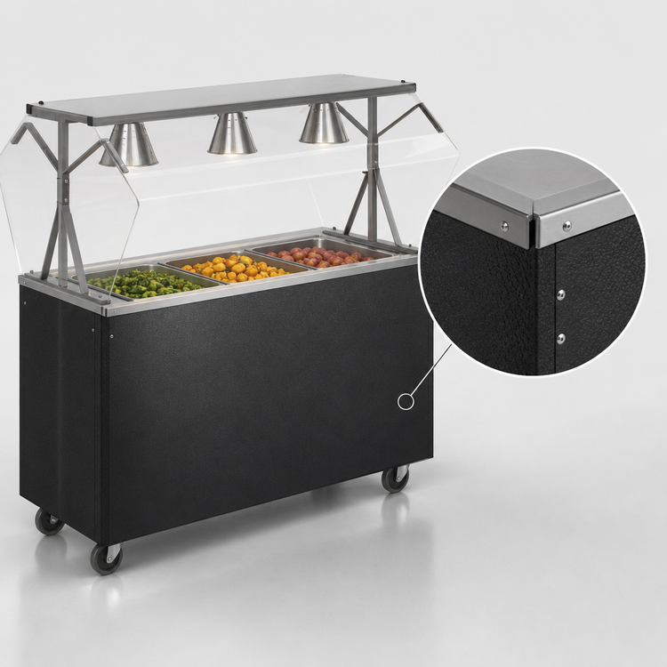 Product image #3 for Vollrath 2-Series Affordable Portable 3-Pan Non-Refrigerated Cold Food Station with Lights, Buffet-Style Acrylic Breath Guard, Open Storage Base, Granite Finish, 46-Inch