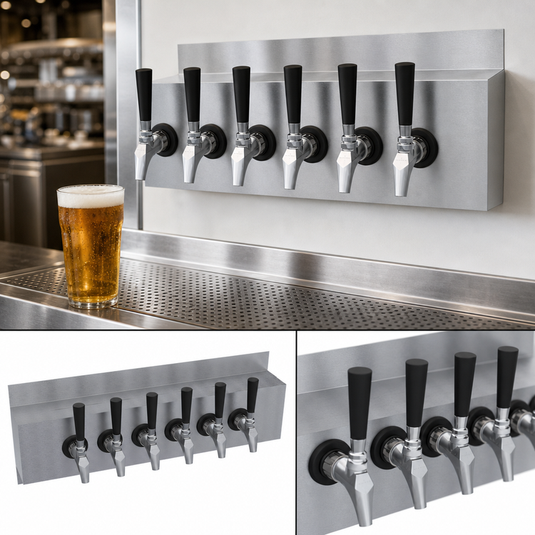Product image #3 for Krowne Wall Mount 6-Faucet Glycol-Cooled Beer Tower, 24 Inch OA Length, Brushed Stainless Steel