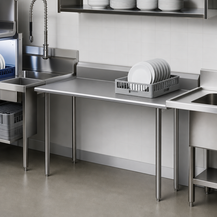 Product image #3 for Freestanding Straight Clean Dish Table with 9-Inch Backsplash and 304 Stainless Steel Top