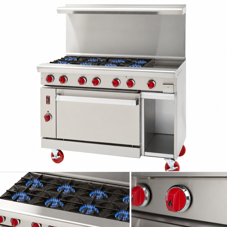 Product image #3 for American Range ARGF-8 48-Inch Green Flame Commercial Gas Range with 8 Open Burners and 2 Space Saver Ovens