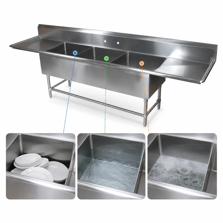 Product image #3 for John Boos Pro-Bowl 3-Compartment Sink with Dual 30-Inch Drainboards, 123-1/4" W x 25-1/2" D