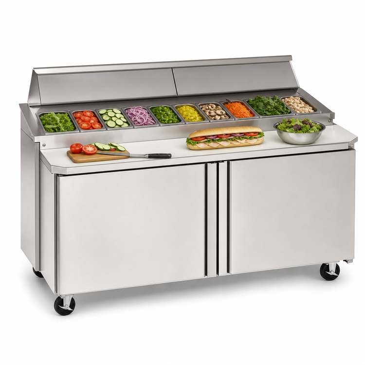 Product image #3 for Delfield Mega Top 64-Inch Two-Section Sandwich/Salad Prep Refrigerator with 24-Pan Top