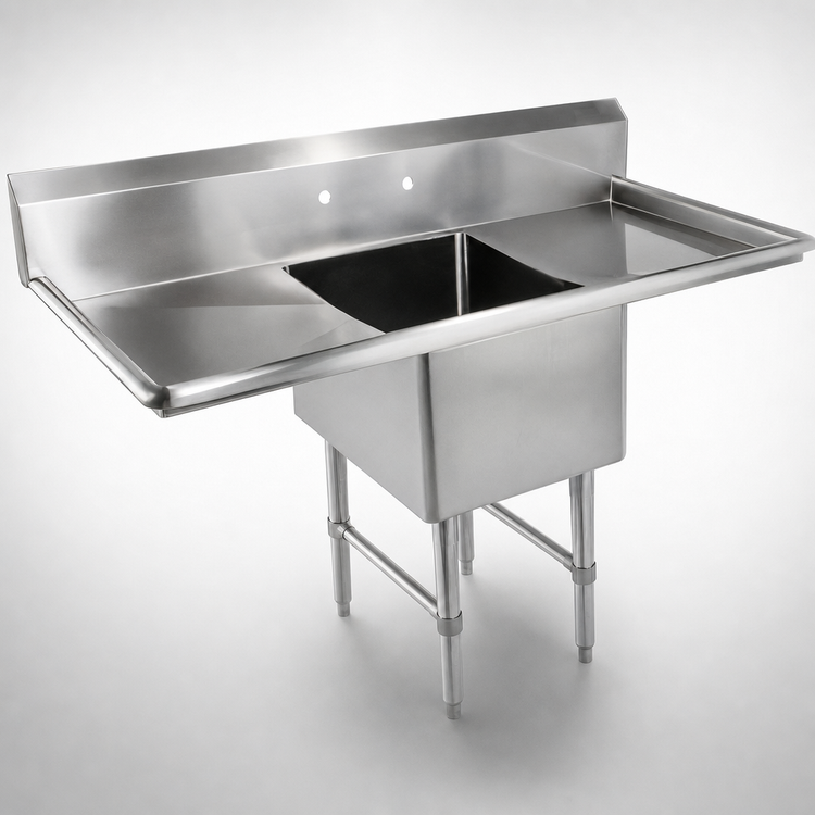 Product image #3 for John Boos B-Series 1-Compartment Stainless Steel Sink with 2 Drainboards and 10-Inch Backsplash, 57-1/4 Inch W