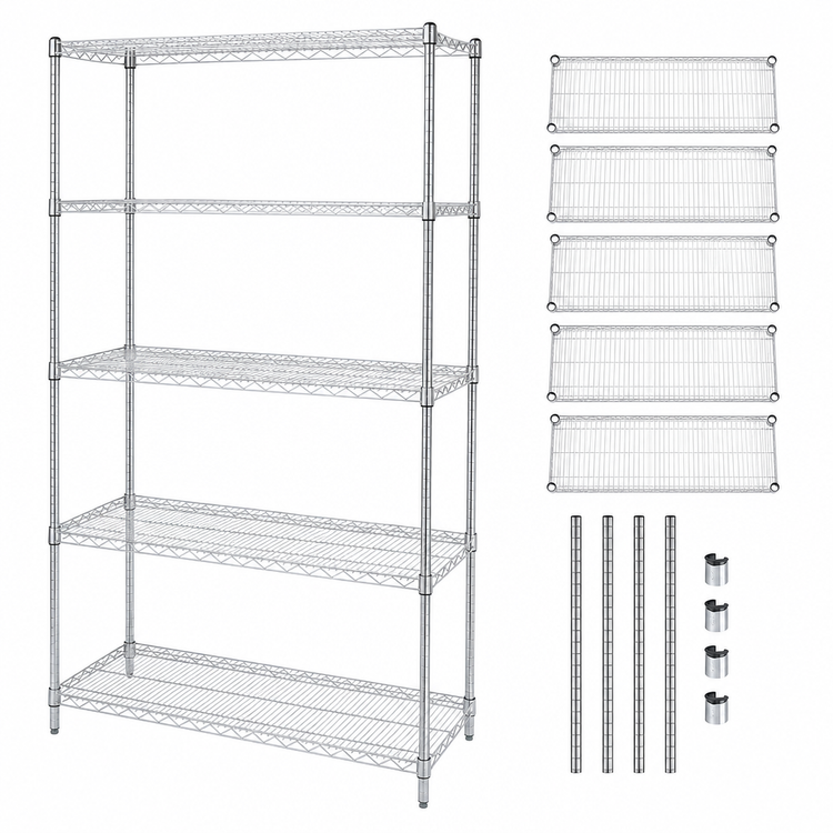 Product image #3 for Quantum Chrome-Plated Wire Shelving Starter Kit, 30"W x 18"D x 63"H, 5 Shelves