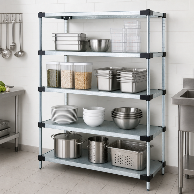 Product image #3 for Quantum Stationary Solid Shelving Starter Kit, 72"W x 14"D x 63"H, 4 Shelves
