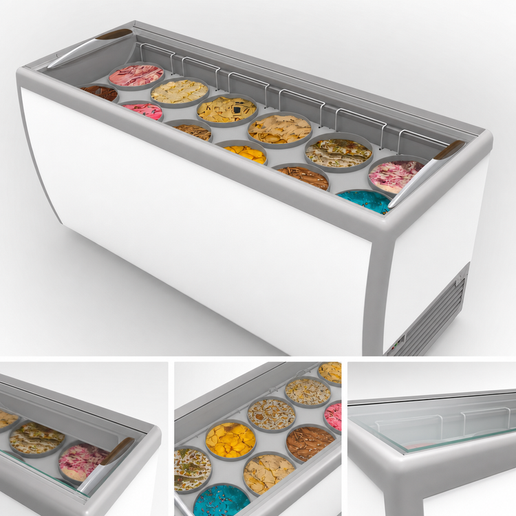 Product image #3 for Koolmore 70-Inch Straight Glass Ice Cream Dipping Display Cabinet, 12-Tub, 20 Cu. Ft., Self-Contained Refrigeration