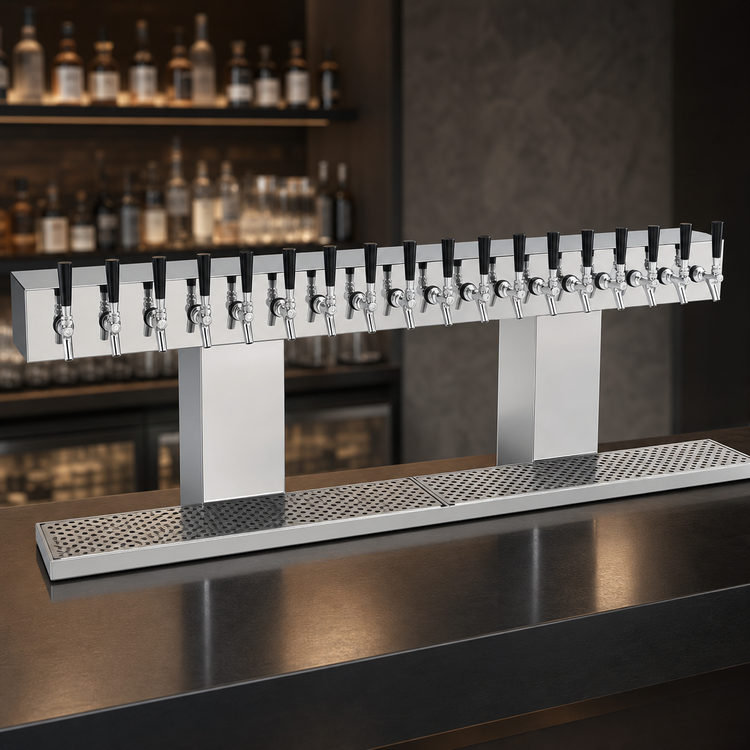 Product image #3 for Glastender BRT-18-MFR 18-Faucet Countertop Bridge Draft Dispensing Tower, Glycol-Cooled, Mirror Finish