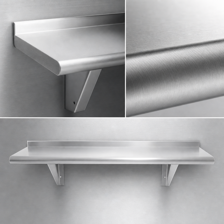 Product image #3 for Advance Tabco 48"W x 15"D Wall-Mounted 304 Stainless Steel Shelf, 16 Gauge