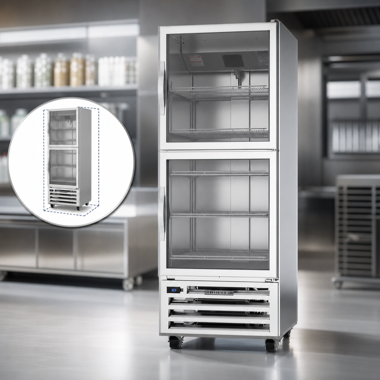 Product image #3 for Beverage-Air One-Section Display Reach-In Refrigerator with 2 Half Glass Hinged Doors, 16.85 Cu. Ft., Stainless Steel