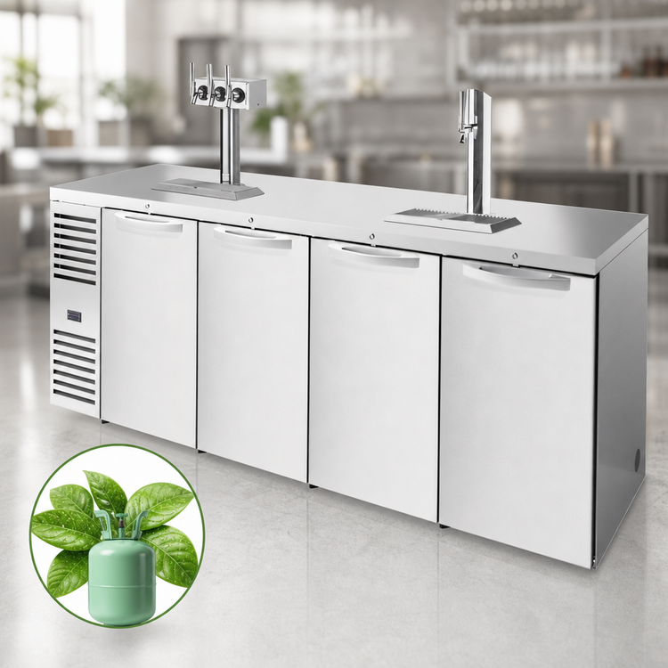 Product image #3 for True 92 Inch Four-Section Refrigerated Draft Bar Cooler with Stainless Steel Countertop and 2 Insulated Beer Columns