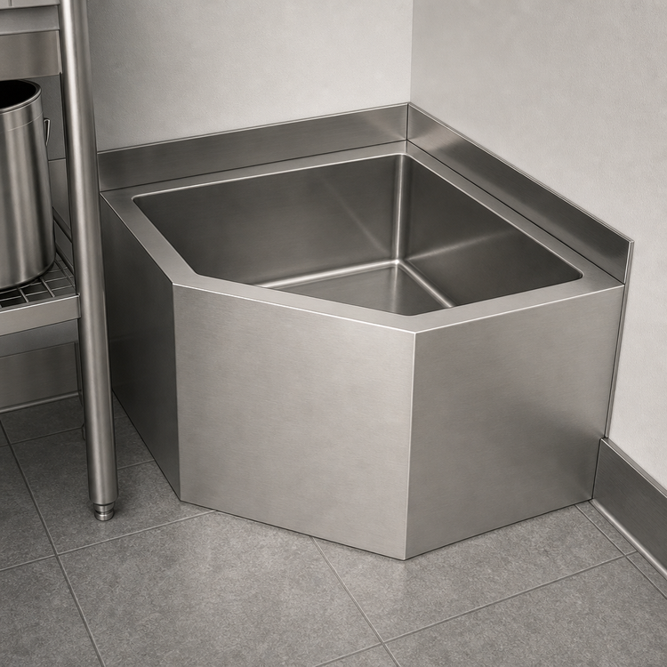 Product image #3 for Eagle Corner Floor-Mounted Flush-Edge Mop Sink with 21-Inch x 21-Inch x 12-Inch Fabricated Bowl, 304 Stainless Steel