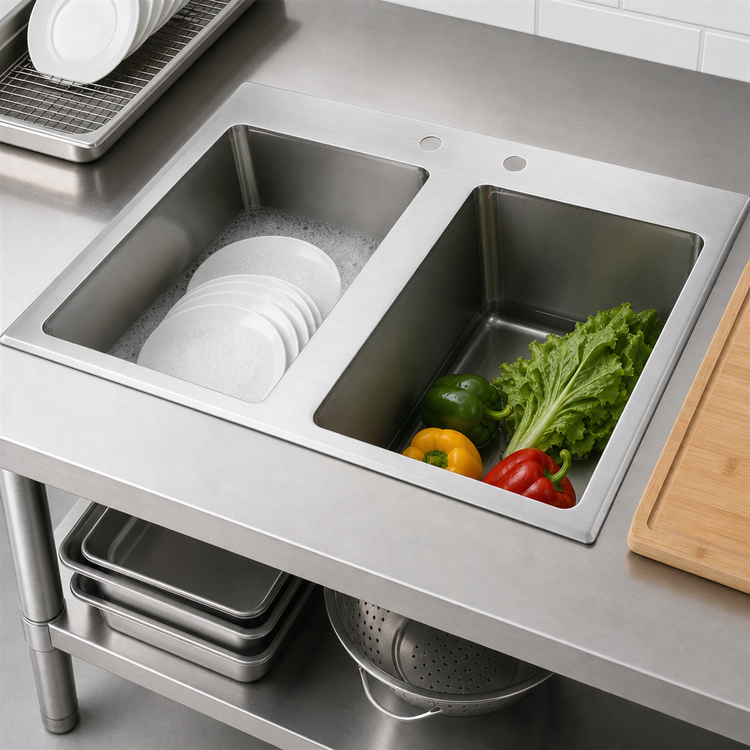 Product image #3 for John Boos Pro-Bowl 2-Compartment Commercial Drop-In Stainless Steel Sink with 14 x 16 x 10-Inch Bowls
