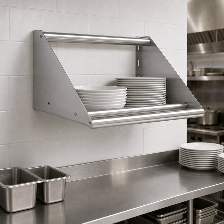 Product image #3 for Wall-Mounted Tubular Dish Shelf, 42 Inch Wide, 304 Stainless Steel