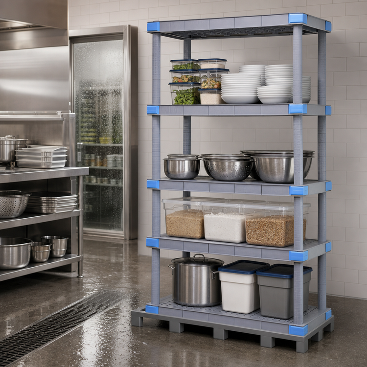 Product image #3 for Quantum Millenia 60"W x 24"D x 50"H Polymer Shelving Unit with 5 Solid Shelves and Dunnage Stand