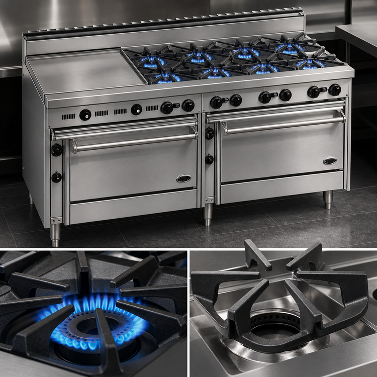 Product image #3 for Bistro 72-Inch Shallow-Depth Heavy-Duty Gas Restaurant Range with 12 Open Burners and 2 Standard Ovens