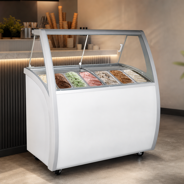 Product image #3 for 8-Tub Front-of-House Ice Cream or Gelato Dipping Cabinet Freezer, 53-Inch Wide, White, 115V