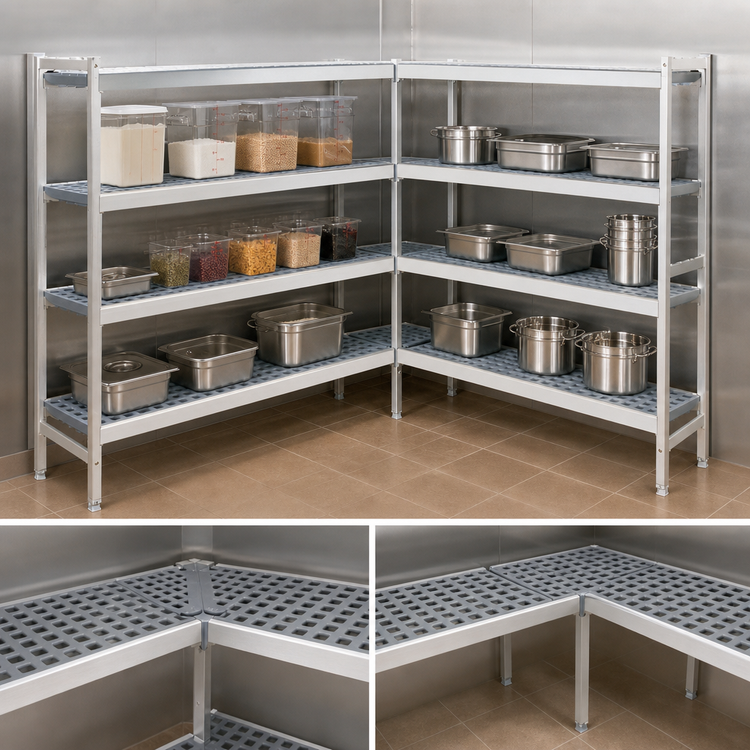 Product image #3 for Fermostock 4-Tier Corner Expansion Shelving Kit, 83-Inch H x 59-Inch W x 22-Inch D, Anodized Aluminum/Polymer