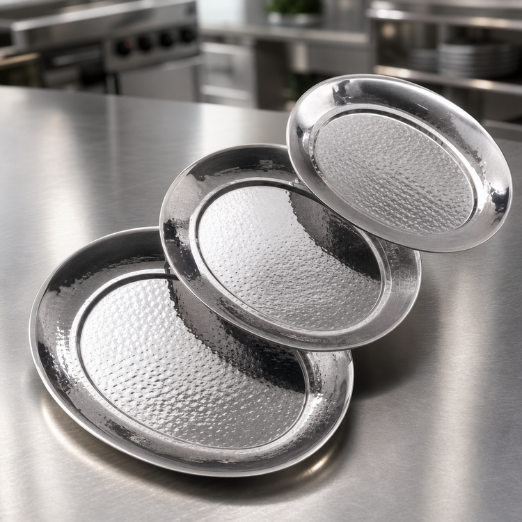 Product image #3 for American Metalcraft Hammered Oval Stainless Steel Serving Tray, 17-1/4 x 13-1/4 x 1-1/8 Inches