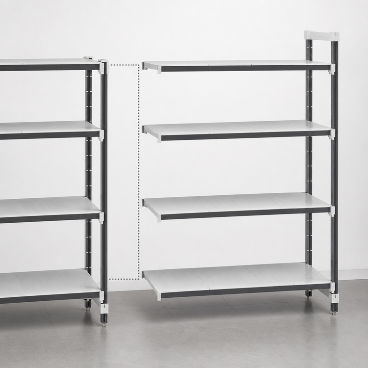 Product image #3 for Cambro Camshelving Elements XTRA 4-Shelf Solid Stationary Add-On Polymer Shelving Unit, 42" W x 18" D x 72" H, Speckled Gray