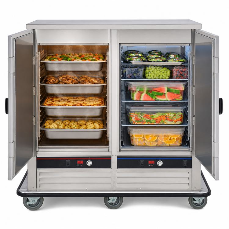Product image #3 for FWE UHRS-7-7 Heated & Refrigerated 2-Section Transport Holding Cabinet, 62 Inch Wide