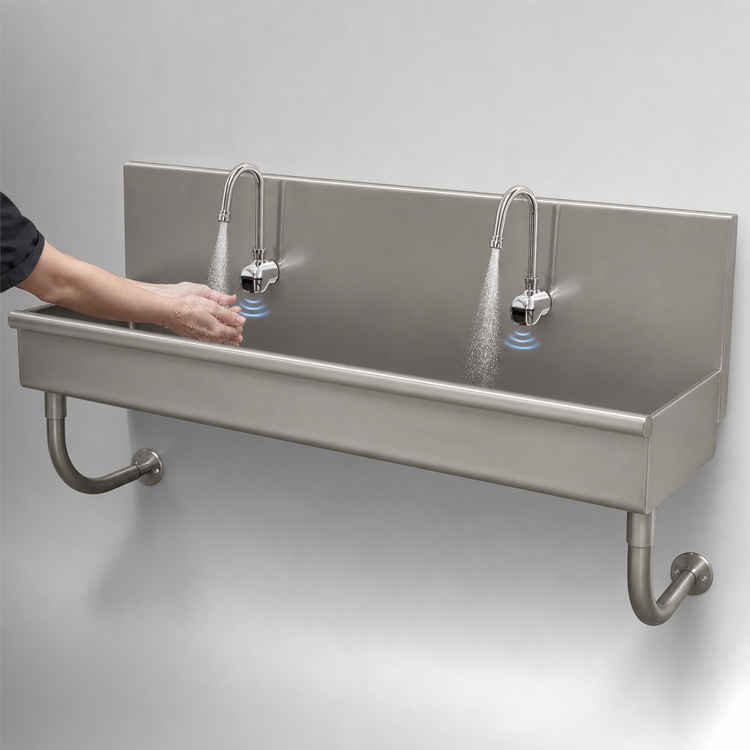 Product image #3 for Advance Tabco 2-Station Wall-Mounted ADA Multi-Wash Hand Sink with Electronic Faucets, 40 Inch Wide