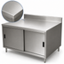 Thumbnail image #3 for BK Resources CSTR5-3048S 48 Inch Stainless Steel Chef Table with Cabinet Base, Sliding Doors, and 5 Inch Back Riser