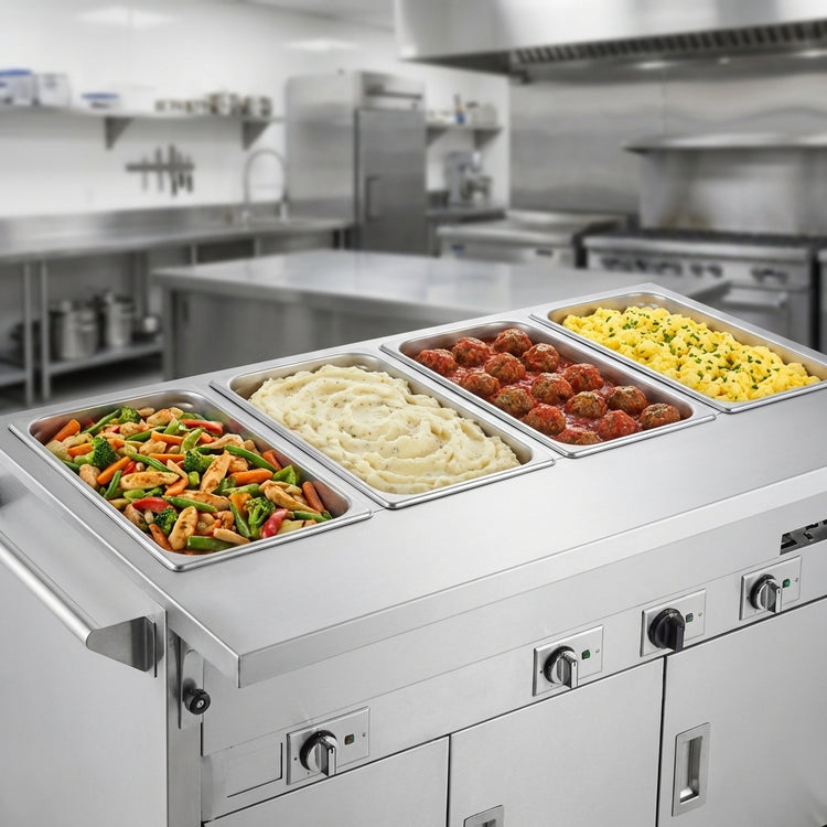 Product image #2 for Dinex ServeXpress DXPDME4PTSBH Mobile Electric Hot Food Counter with 4 Sealed Wells