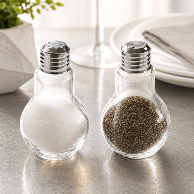 Product image #3 for Lightbulb Glass Salt & Pepper Shaker Set, 4 oz., Clear with Stainless Steel Tops