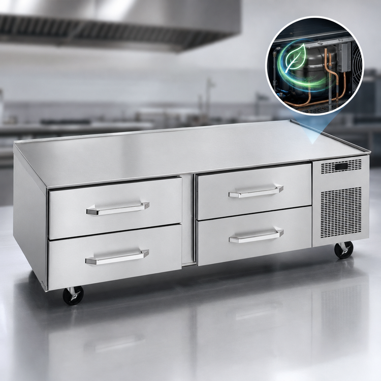 Product image #3 for Randell 72-Inch Refrigerated Chef Base Equipment Stand with Four 27-Inch Drawers, Left-Side Compressor