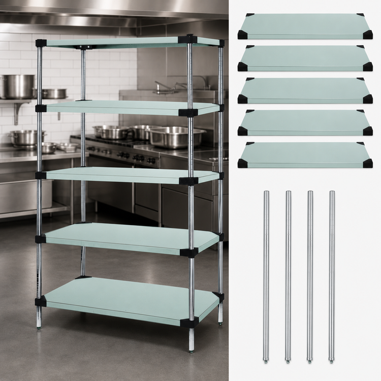 Product image #3 for Quantum Solid Stationary Shelving Starter Kit, 54"W x 21"D x 74"H, 5 Shelves, 304 Stainless Steel