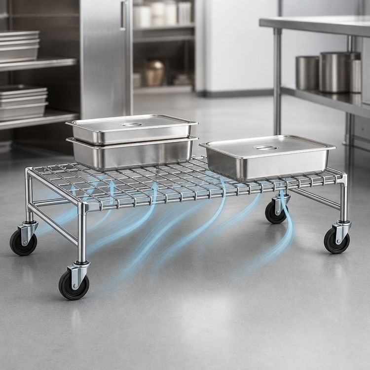 Product image #3 for Eagle Group Mobile Wire Dunnage Rack with Casters, 60 x 21 x 14 Inches, Chrome, 800 lb. Capacity