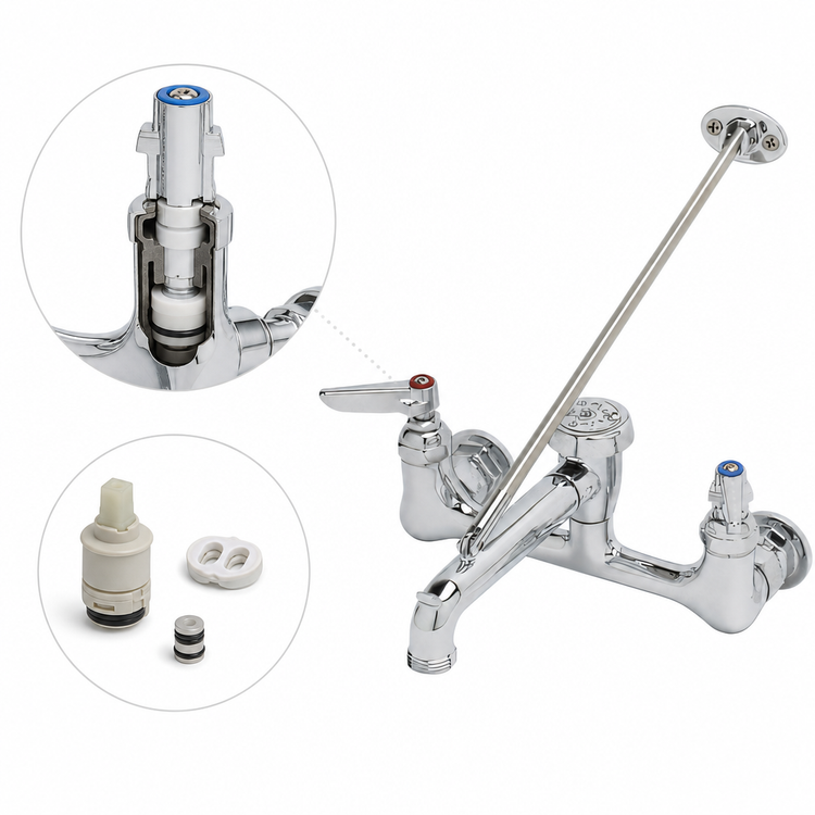 Product image #3 for T&S Brass 8-Inch Wall Mount Service Sink Faucet with Vacuum Breaker and Garden Hose Outlet, Polished Chrome