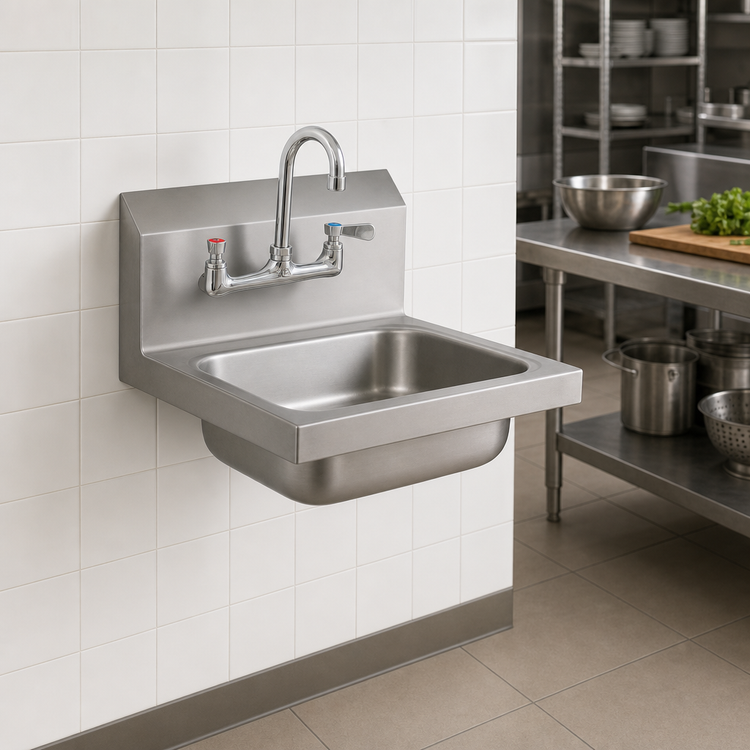 Product image #3 for BK Resources Wall-Mount Hand Wash Sink with Faucet, 14 x 10 x 5-Inch Bowl, 304 Stainless Steel