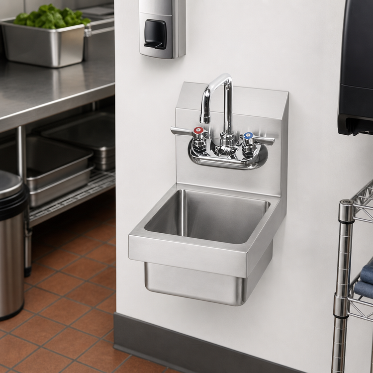Product image #3 for Krowne MiniMax Wall-Mount Stainless Steel Hand Sink with Faucet, 8 x 8 x 5-Inch Bowl