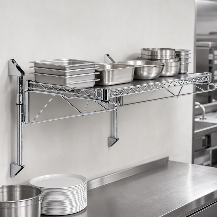 Product image #3 for Quantum Cantilever Single Shelf Wall-Mount Wire Shelving Unit, 72W x 18D, Chrome Plated