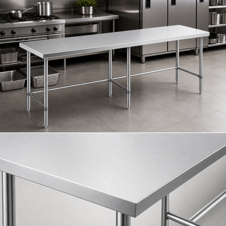 Product image #3 for 108-Inch x 24-Inch Stainless Steel Flat Top Work Table with Open Base