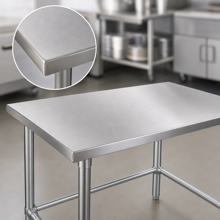Product image #3 for Stallion 48 Inch x 36 Inch Stainless Steel Flat Top Work Table with Safety Edge and Galvanized Base