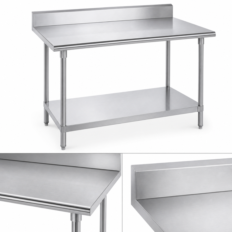 Product image #3 for Advance Tabco 120" x 36" Standard Series 16-Gauge 304 Stainless Steel Work Table with 5" Backsplash and Adjustable Undershelf