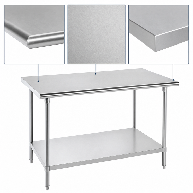 Product image #3 for Advance Tabco SAG-364 Commercial Stainless Steel Work Table with Adjustable Undershelf, 48"W x 36"D, 16-Gauge 430 Top