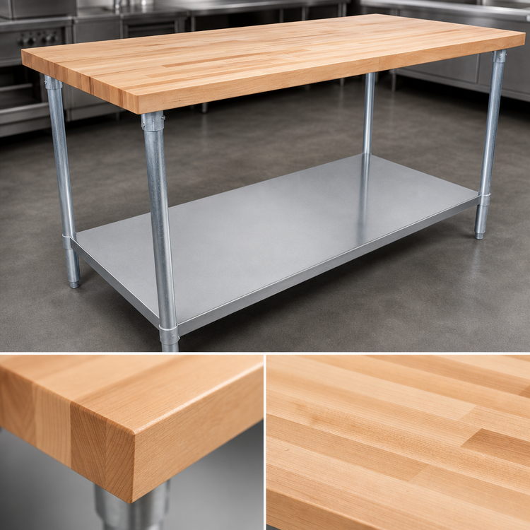 Product image #3 for John Boos 84 Inch x 24 Inch Wood Top Work Table with Adjustable Undershelf, Galvanized Legs