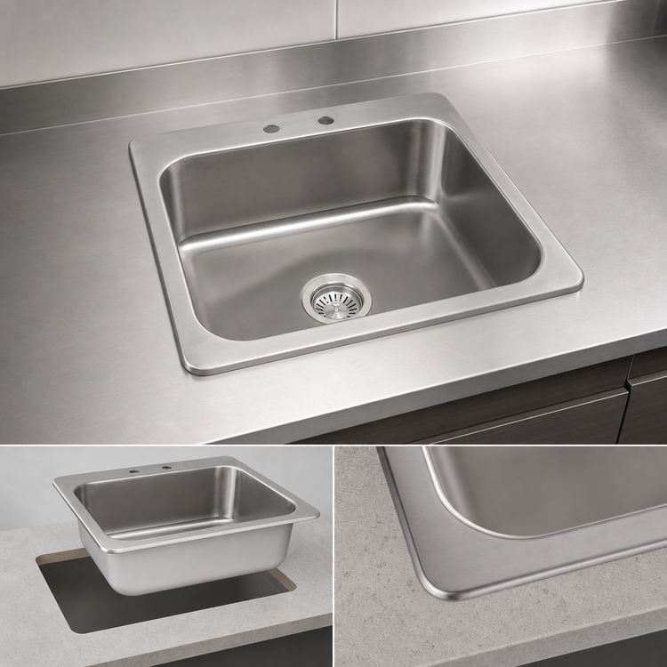Product image #3 for John Boos Pro-Bowl 1-Compartment Drop-In Stainless Steel Sink with 20" x 16" Bowl and 4" Faucet Centers