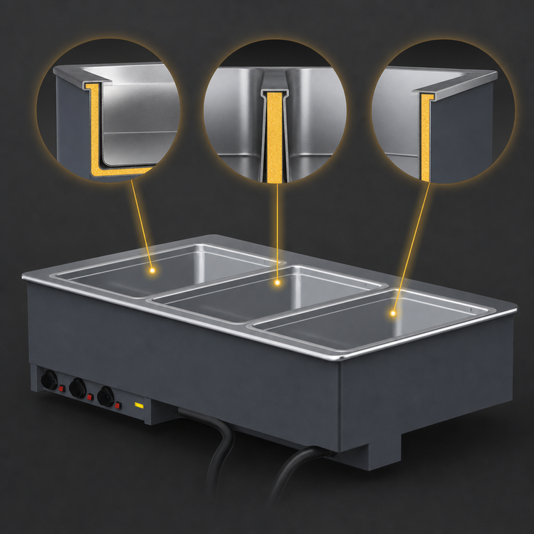 Product image #3 for Vollrath Three-Well Drop-In Electric Hot Food Well Unit, Wet Operation, Standard Drain, Thermostatic Controls, 208V