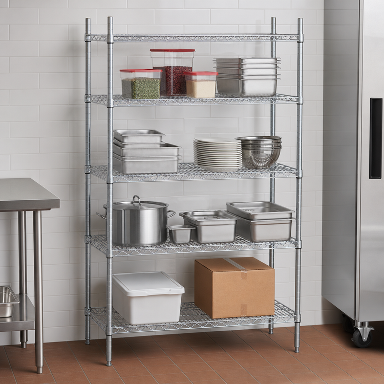 Product image #3 for Advance Tabco Special Value Series 4-Shelf Stationary Chrome Wire Shelving Unit, 48W x 14D x 74H