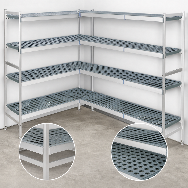 Product image #3 for Fermostock 4-Tier Corner Expansion Shelving Unit, 68W x 14D x 66H, Anodized Aluminum with Polymer Inserts